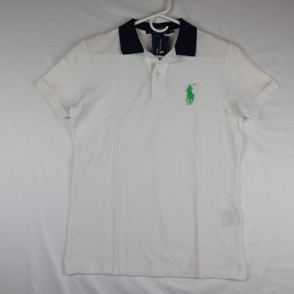 NWT Polo Ralph Lauren Polo Shirt Boys Small White Big Pony Tailored Golf Fit
